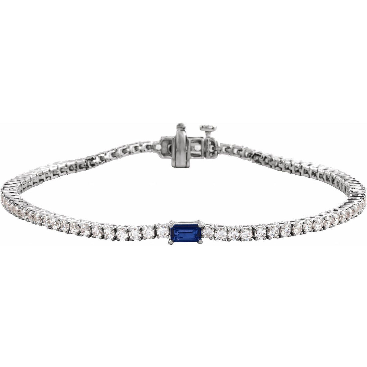 Pulseira riviera safira – Ouro Branco 14k