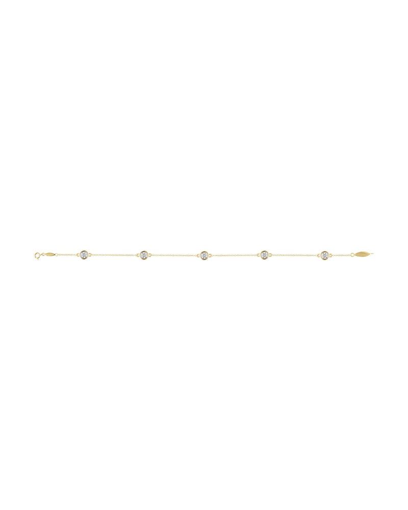 Pulseira Cinco Estações com Cravação Bezel em Ouro 14k com Diamantes Naturais