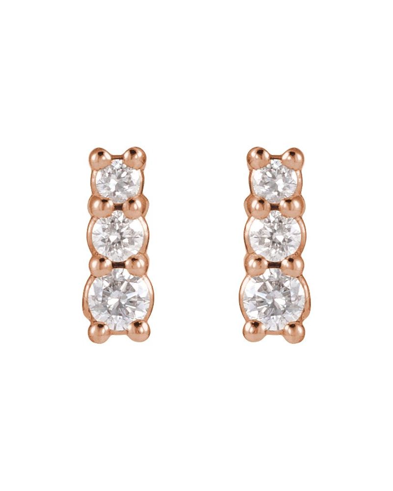 Brinco Três Pedras em Ouro 14k com Diamantes de Laboratório