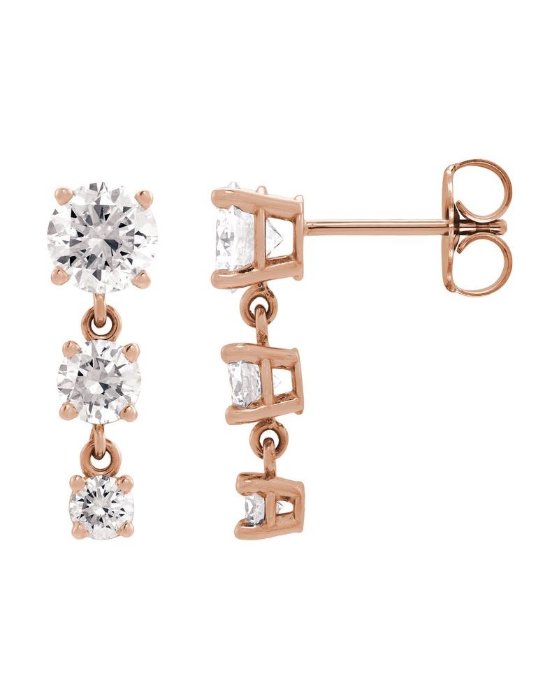 Brinco Três Pedras Pendente Degradê em Ouro 14k com Diamantes de Laboratório