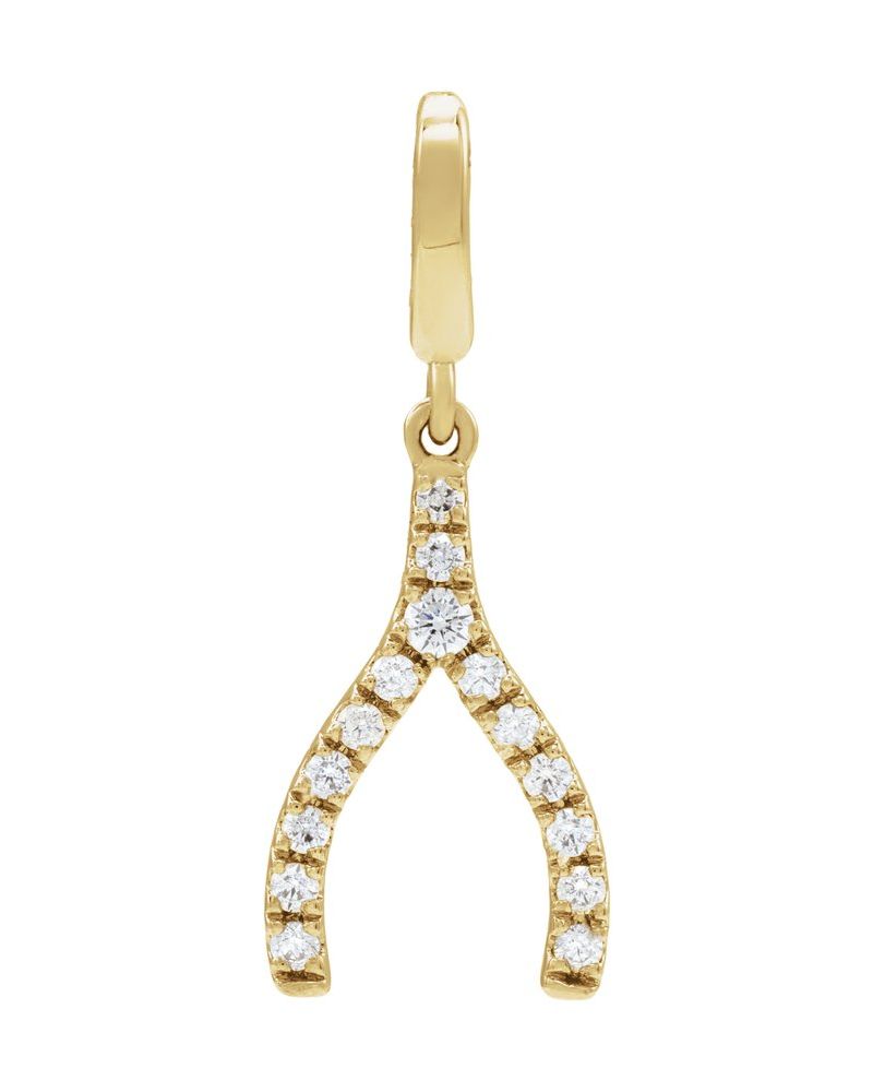 Pingente Ossinho da Sorte em Ouro 14k com Diamantes de Laboratório