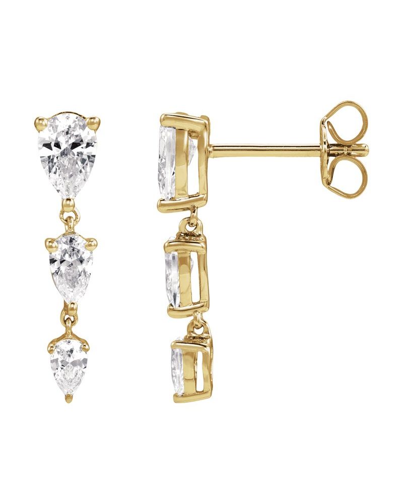 Brinco Três Pedras em Ouro 14k com Diamantes de Laboratório – Modelo 2