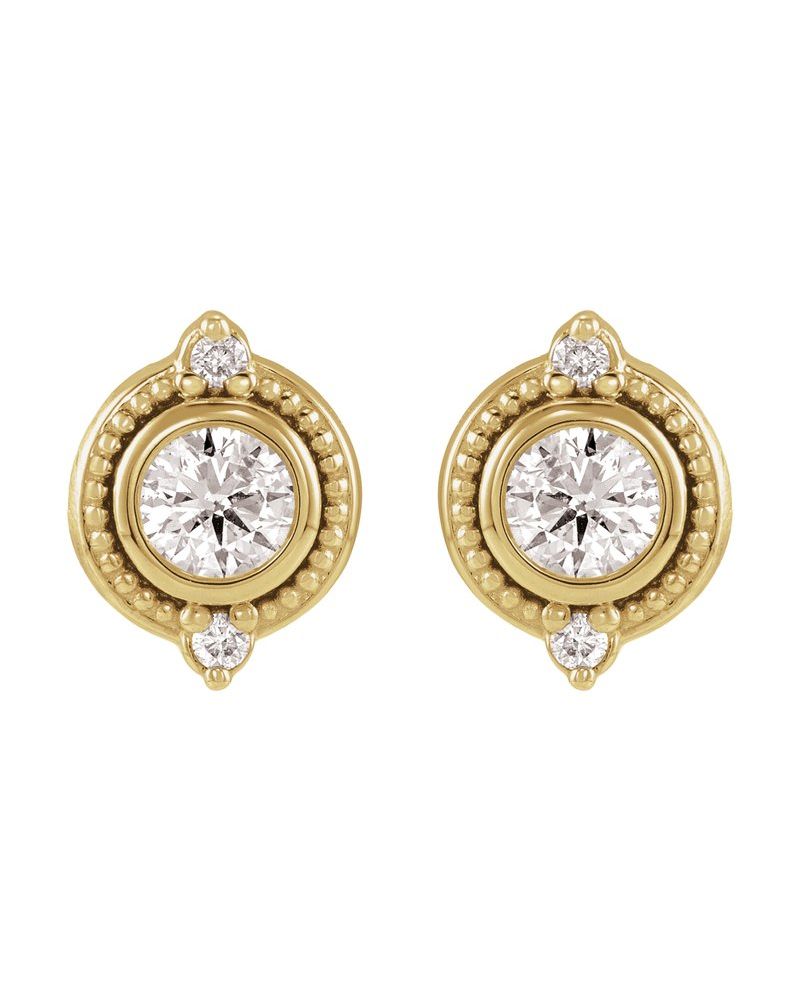 Brinco com Cravação Bezel Cravejado Vintage em Ouro 14k com Diamantes de Laboratório
