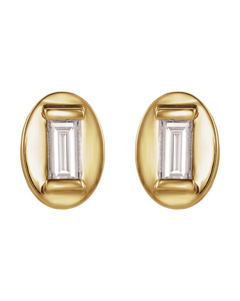 Brinco Baguete Solitário em Ouro 14k com Diamantes de Laboratório