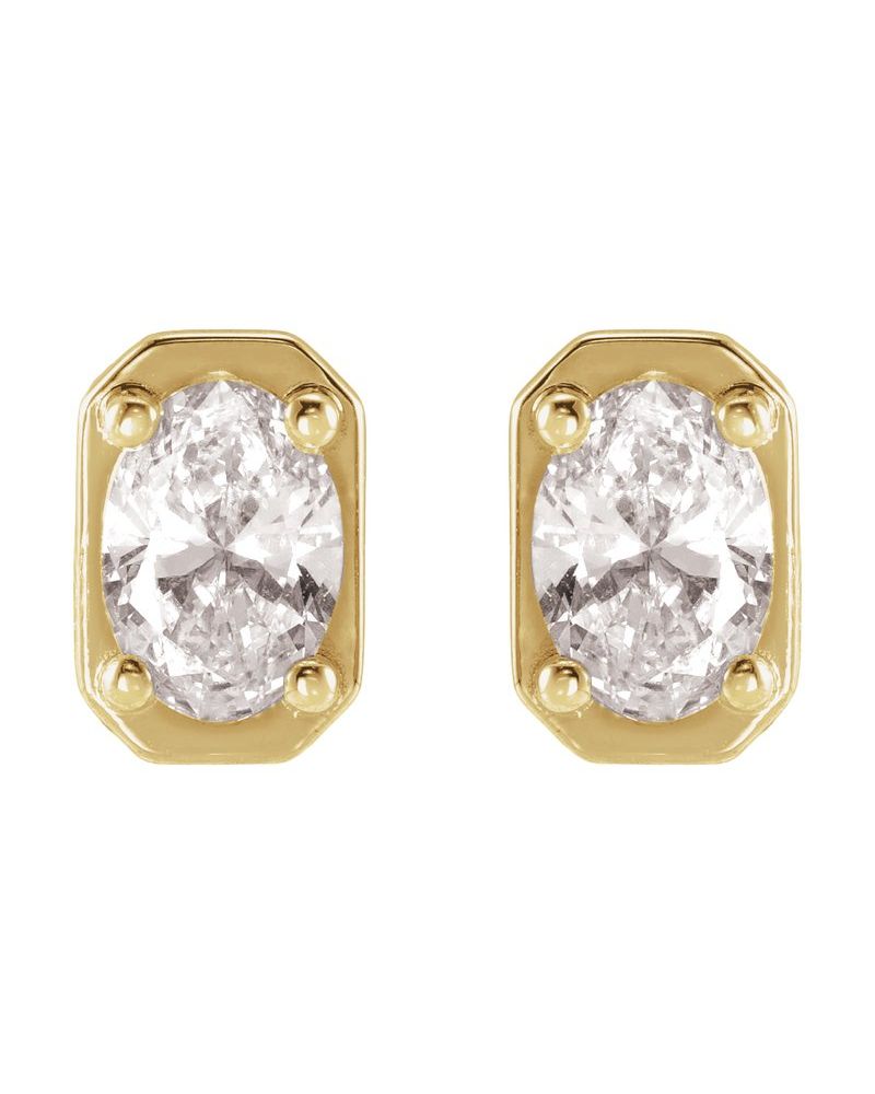 Brinco Ponto de Luz Solitário Estilo Bezel em Ouro 14k com Diamantes de Laboratório