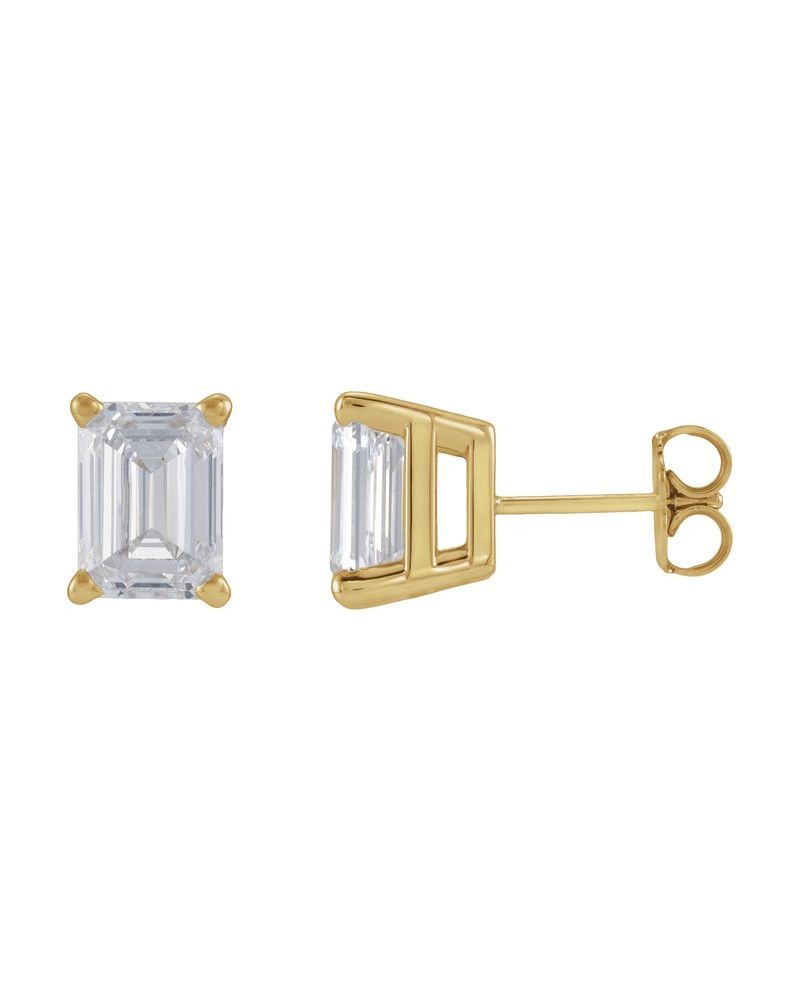 Brinco Ponto de Luz Esmeralda (lapidação) Quatro Garras em Ouro 14k com Diamantes de Laboratório