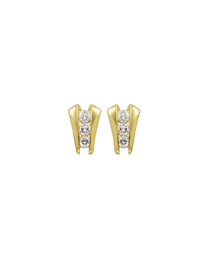 Brinco Redondo Três Pedras em Ouro 14k com Diamantes Naturais