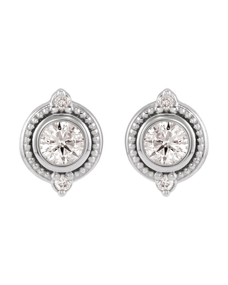 Brinco com Cravação Bezel Cravejado Vintage em Ouro 14k com Diamantes de Laboratório