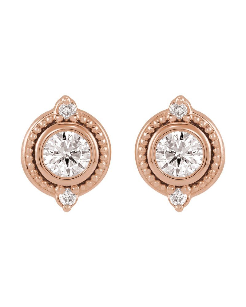 Brinco com Cravação Bezel Cravejado Vintage em Ouro 14k com Diamantes de Laboratório
