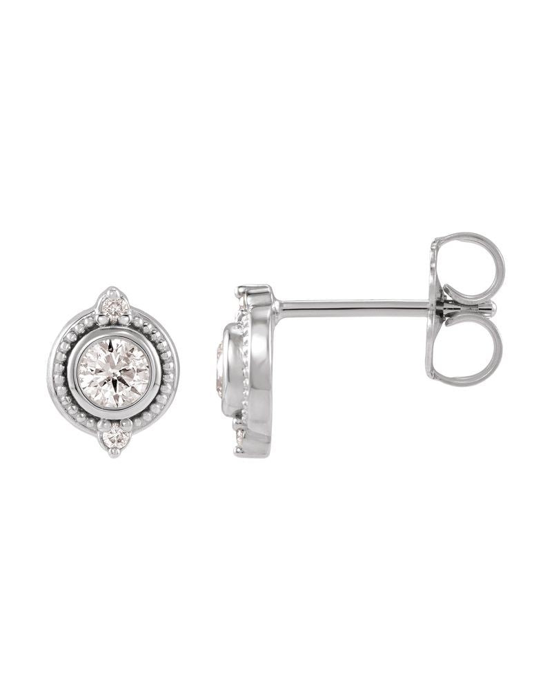Brinco com Cravação Bezel Cravejado Vintage em Ouro 14k com Diamantes de Laboratório