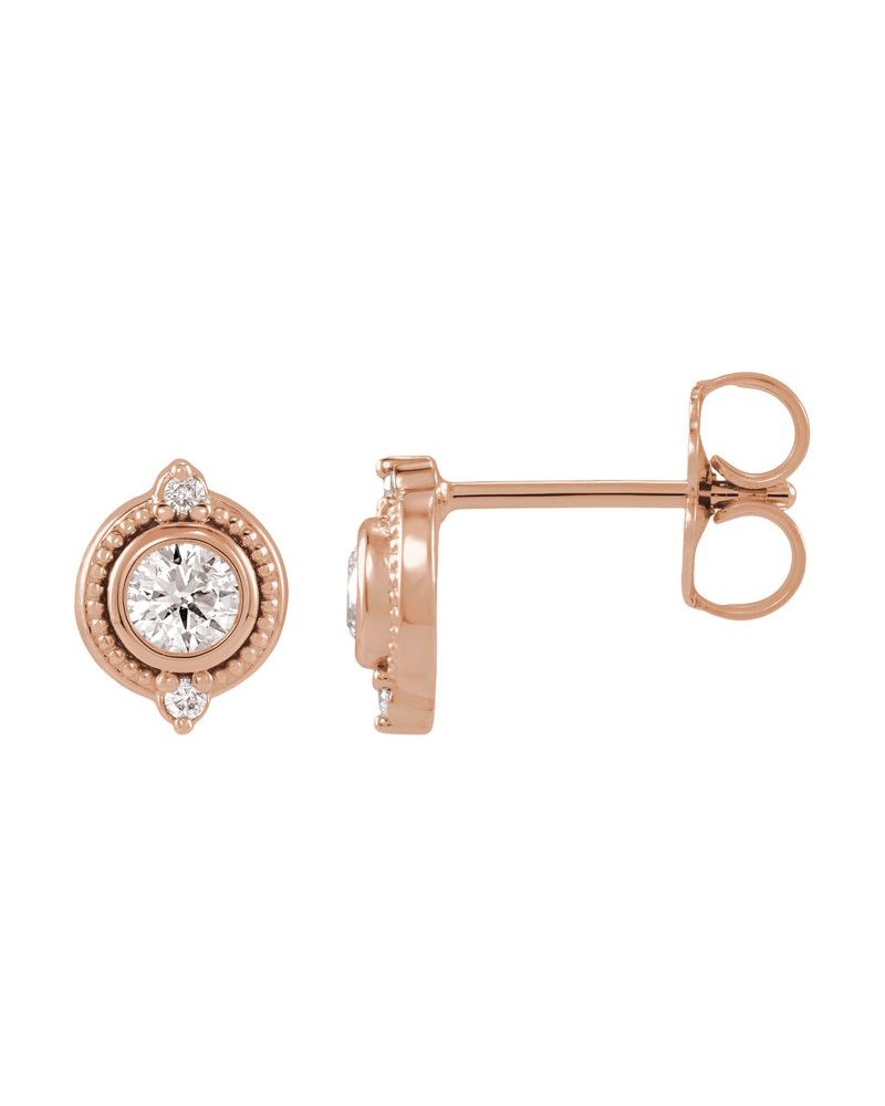 Brinco com Cravação Bezel Cravejado Vintage em Ouro 14k com Diamantes de Laboratório