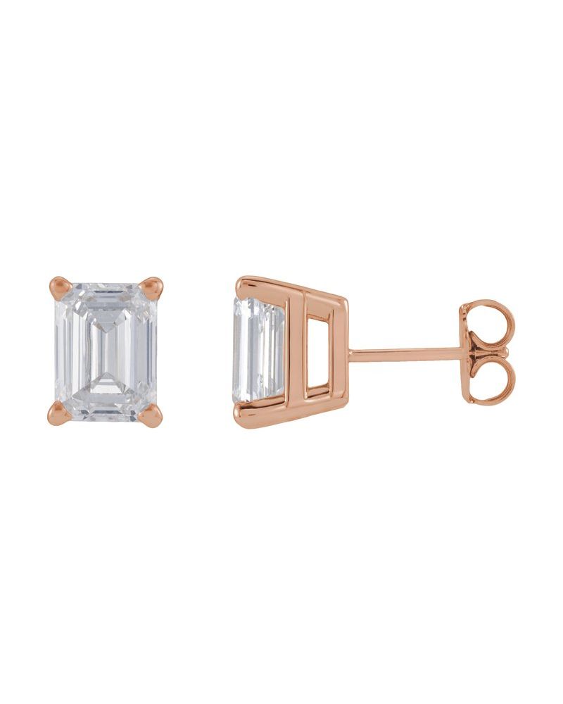 Brinco Ponto de Luz Esmeralda (lapidação) Quatro Garras em Ouro 14k com Diamantes de Laboratório