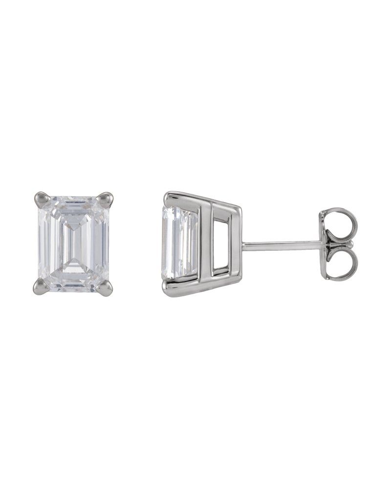 Brinco Ponto de Luz Esmeralda (lapidação) Quatro Garras em Ouro 14k com Diamantes de Laboratório