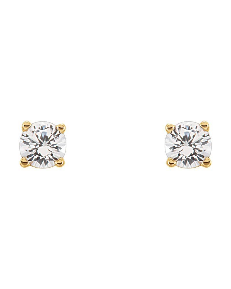 Brinco Ponto de Luz Redondo Quatro Garras Pedra do Mês Infantil em Ouro 14k com Diamantes de Laboratório