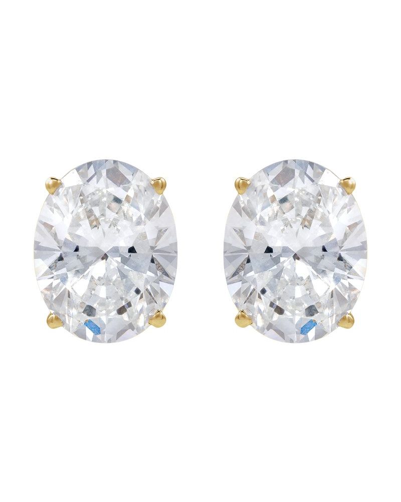 Brinco Ponto de Luz Oval Quatro Garras Leve em Ouro 14k com Diamantes de Laboratório