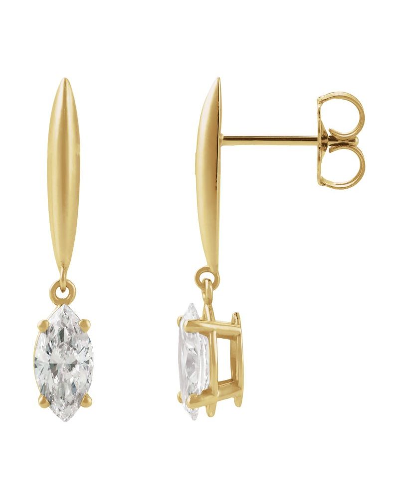 Brinco Solitário Barra Pendente em Ouro 14k com Diamantes de Laboratório