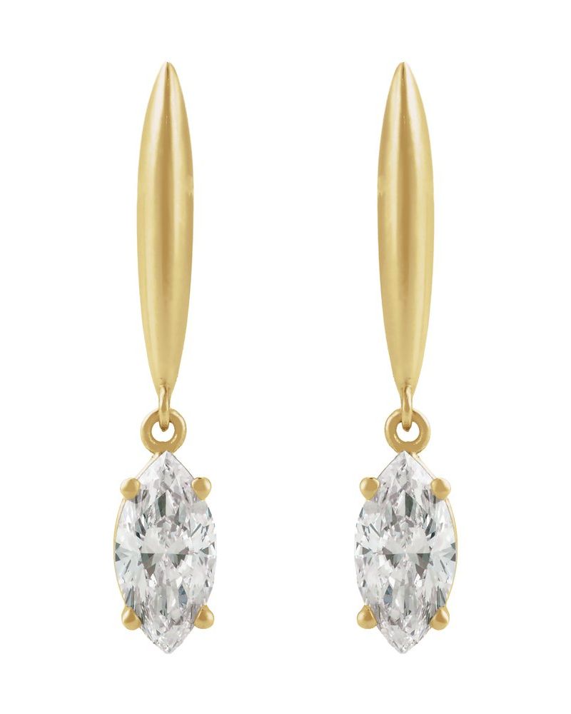 Brinco Solitário Barra Pendente em Ouro 14k com Diamantes de Laboratório