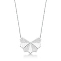 Colar Folheado a Ródio com Pingente Meia Flor Geometrico Cravejado de Zircônias