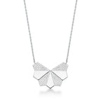 Colar Folheado a Ródio com Pingente Meia Flor Geometrico Cravejado de Zircônias