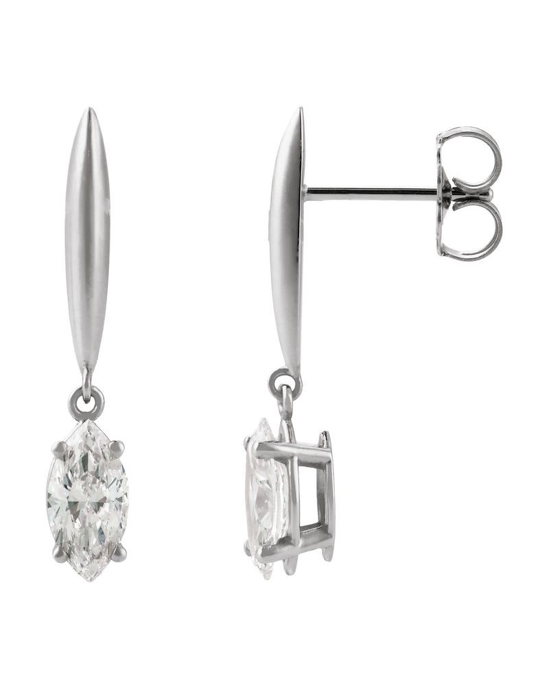 Brinco Solitário Barra Pendente em Ouro 14k com Diamantes de Laboratório