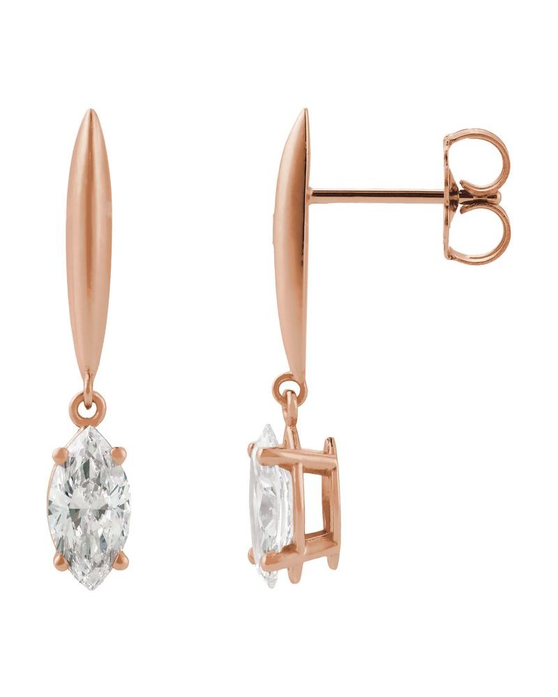 Brinco Solitário Barra Pendente em Ouro 14k com Diamantes de Laboratório