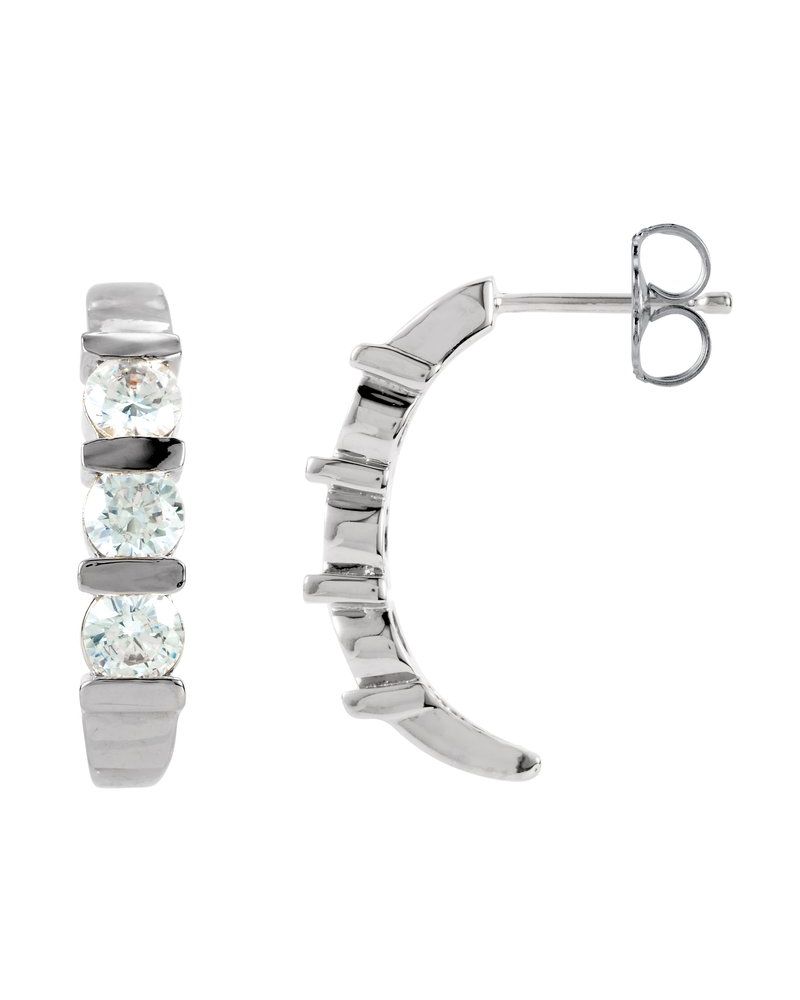 Brinco Meia Argola Três Pedras em Ouro 14k com Diamantes Naturais