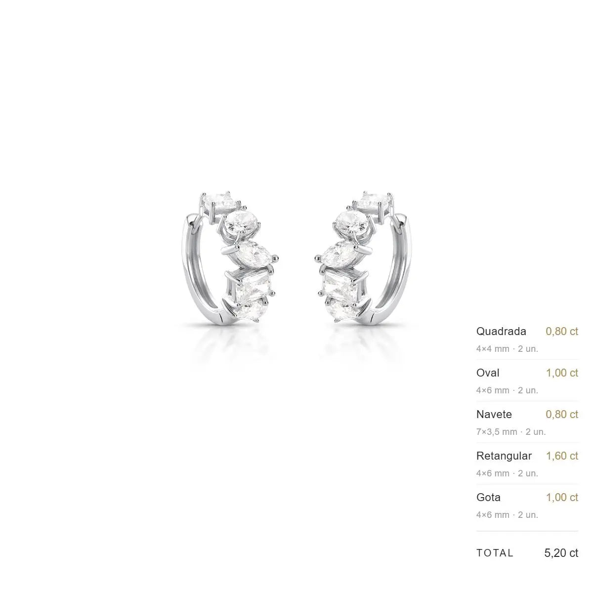 Argola de Prata 925 com Pedras Moissanites 6x4mm