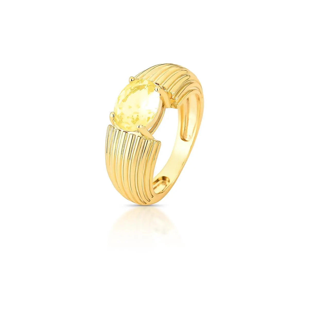Anel Folheado a Ouro Texturizado com Cristal Oval