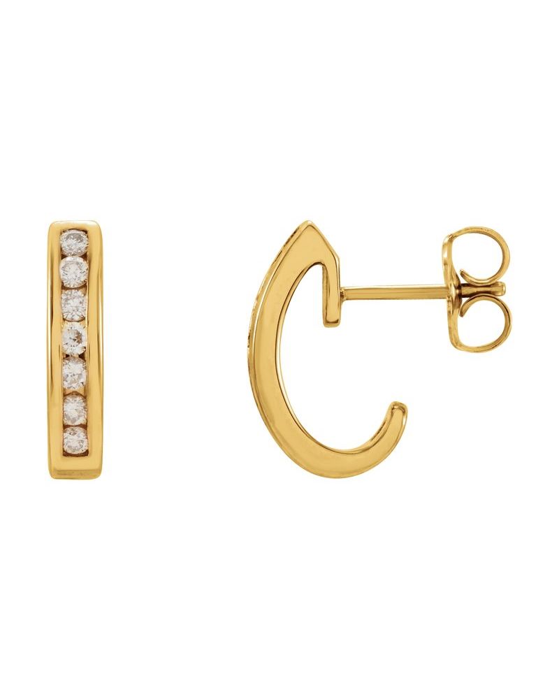 Brinco Meia Argola com Cravação Trilho em Ouro 14k com Diamantes Naturais – Modelo 3