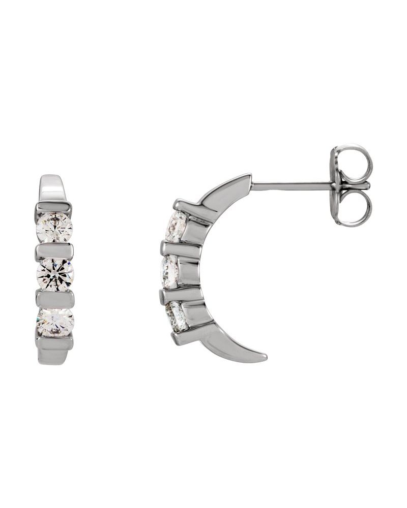 Brinco Meia Argola Três Pedras em Ouro 14k com Diamantes Naturais