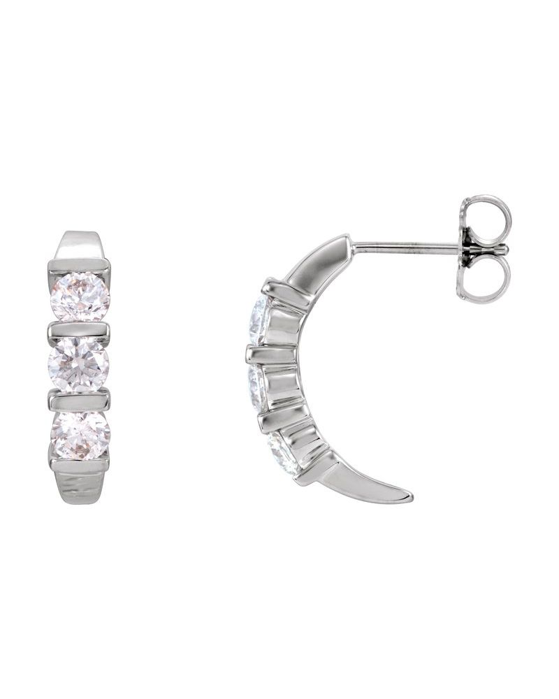 Brinco Meia Argola Três Pedras em Ouro 14k com Diamantes Naturais