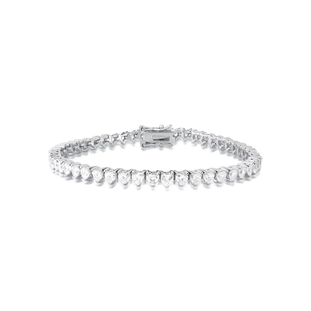 Pulseira Riviera de Prata 925 com Cristais de Coração