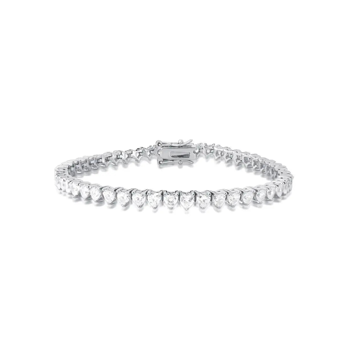 Pulseira Riviera de Prata 925 com Cristais de Coração