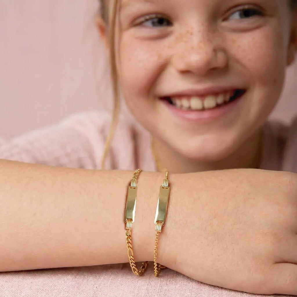 Pulseira de Prata 925 Banhada a Ouro Kids com Placa Retangular Lisa
