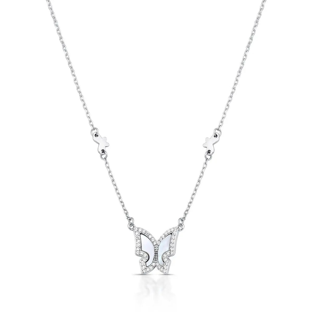 Colar de Prata 925 de Borboleta em Madrepérola e Zircônias