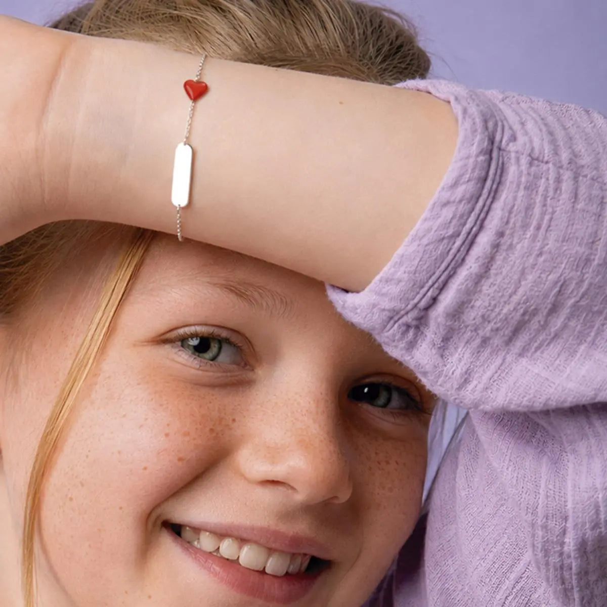 Pulseira de Prata 925 Kids de Coração Esmaltado