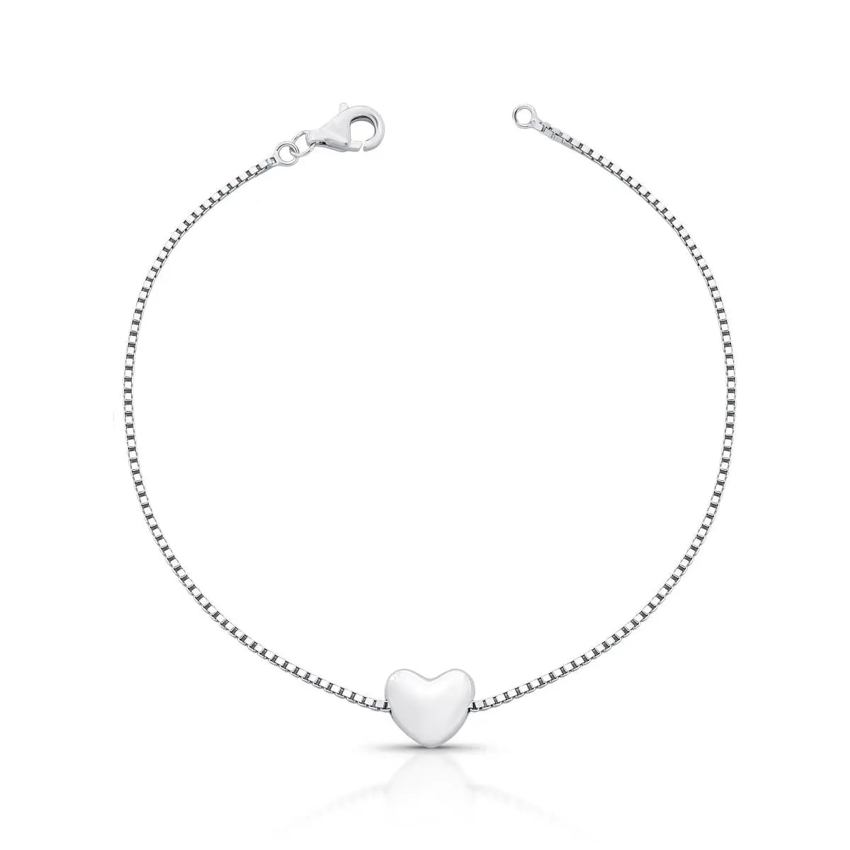 Pulseira de Prata 925 com Pingente de Coração Liso