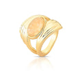 Anel Folheado a Ouro Curvo Texturizado com Cristal Oval