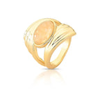 Anel Folheado a Ouro Curvo Texturizado com Cristal Oval