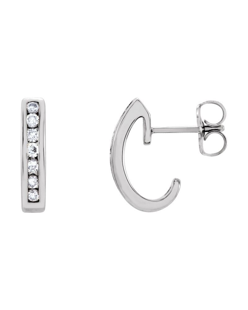 Brinco Meia Argola com Cravação Trilho em Ouro 14k com Diamantes Naturais – Modelo 3