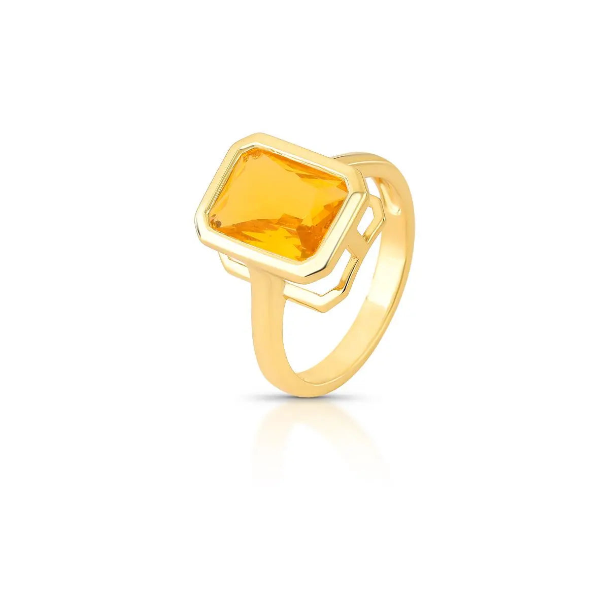 Anel Folheado a Ouro com Cristal Retangular