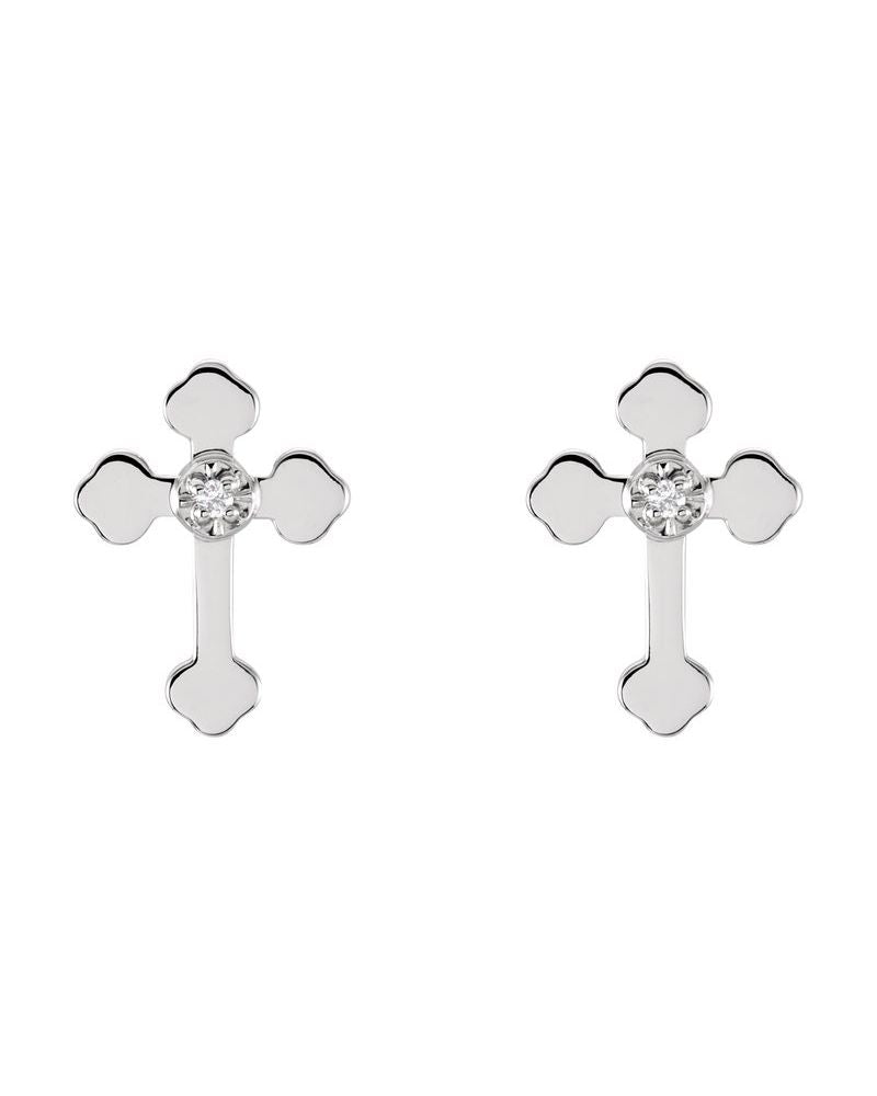 Brinco Cruz em Ouro 14k com Diamantes Naturais – Modelo 6
