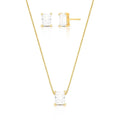 Conjunto Brinco e Colar com Cristal Retangular