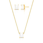 Conjunto Brinco e Colar com Cristal Retangular