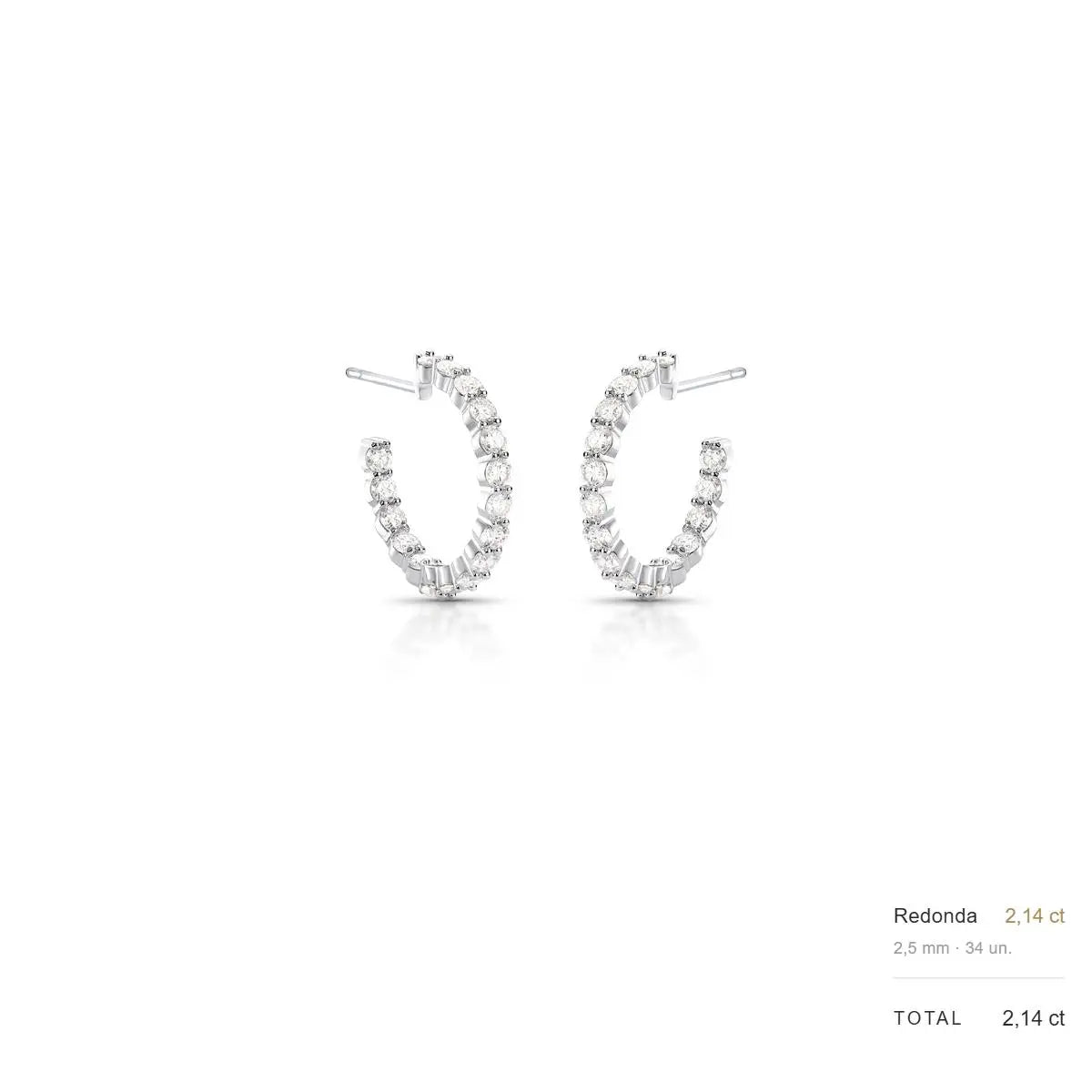 Meia Argola de Prata 925 com Pedras Moissanite 2.5mm