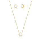 Conjunto Folheado a Ouro Brinco e Colar com Cristal Redondo e Zircônias