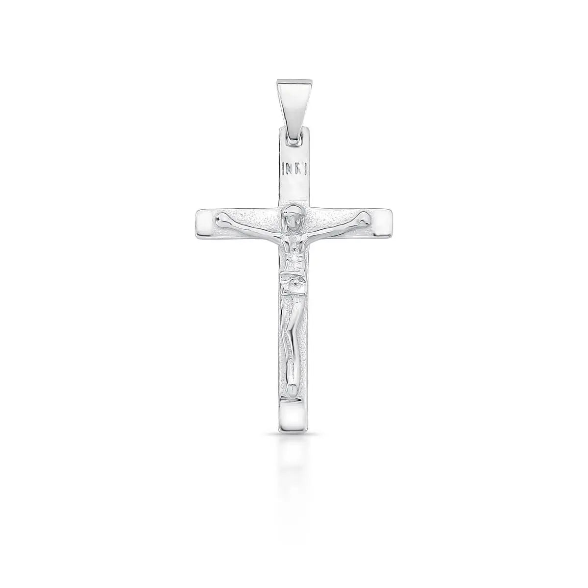Pingente de Prata 925 Liso de Cruz com Imagem de Jesus