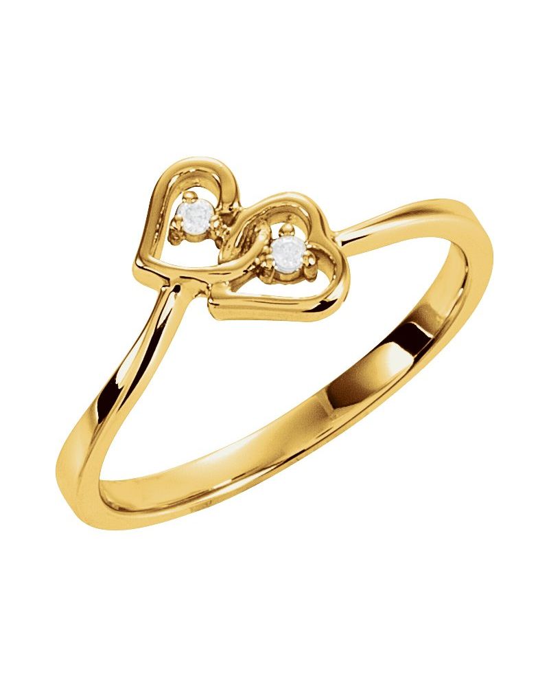 Anel Duplo Coração Cravejado em Ouro 14k com Diamantes Naturais
