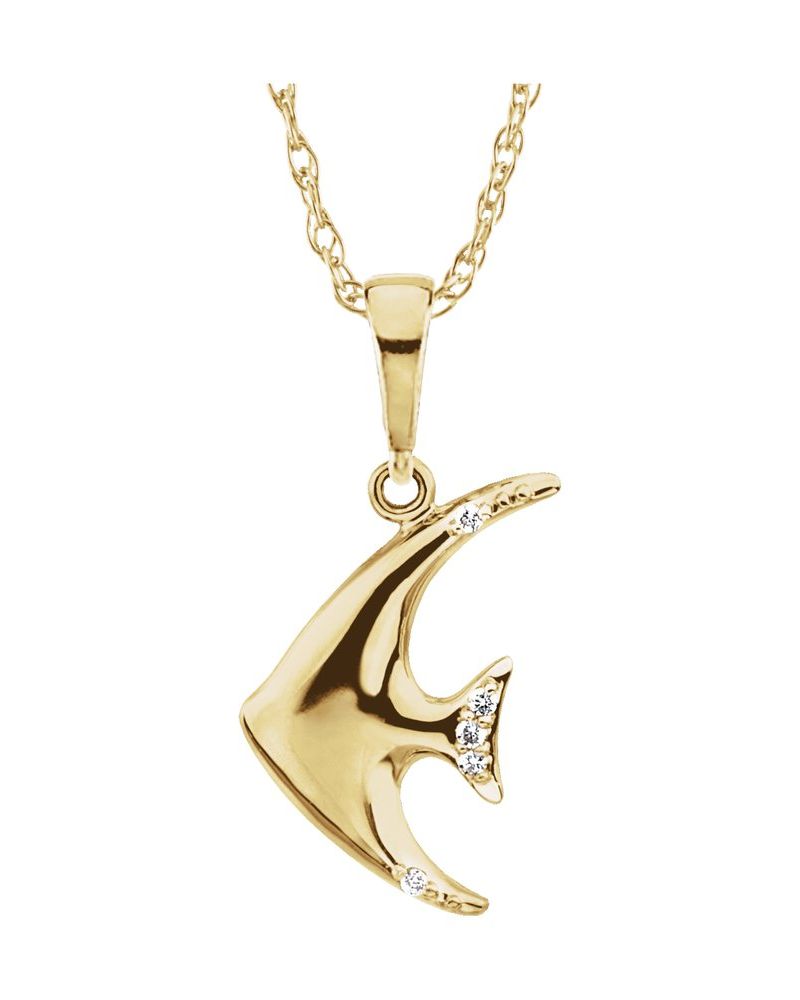 Colar Peixe-anjo Cravejado em Ouro 14k com Diamantes Naturais