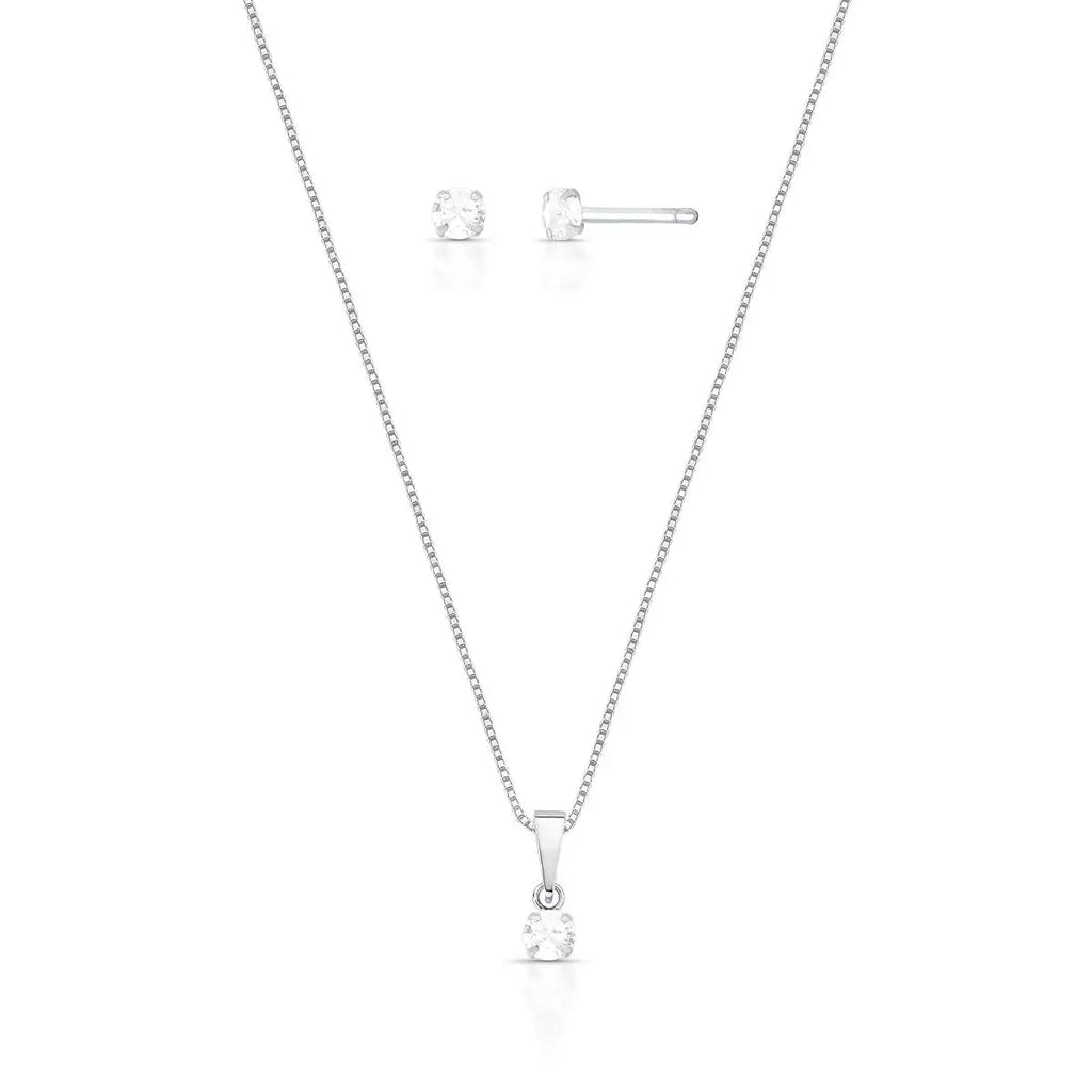 Conjunto de Prata 925 Brinco e Colar Ponto de Luz Lisa